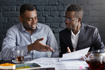 black american talking to his client